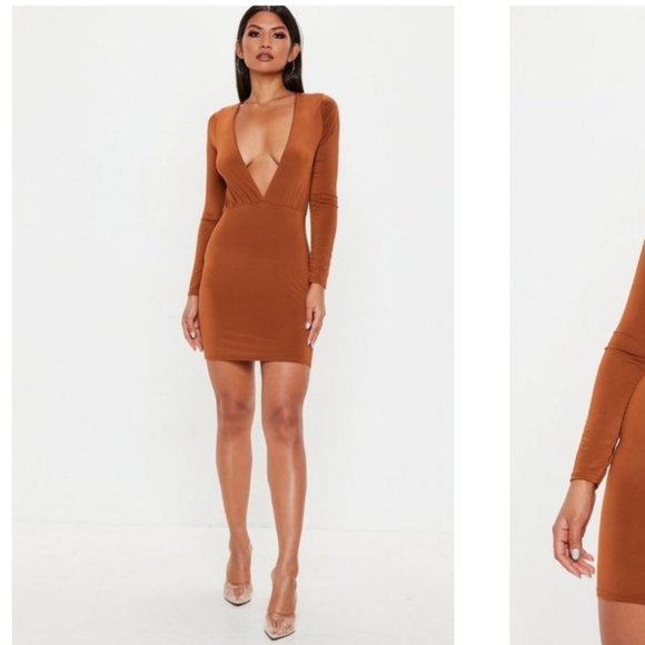 Missguided Dresses & Skirts - Missguided orange Plunge gathered Mini dress